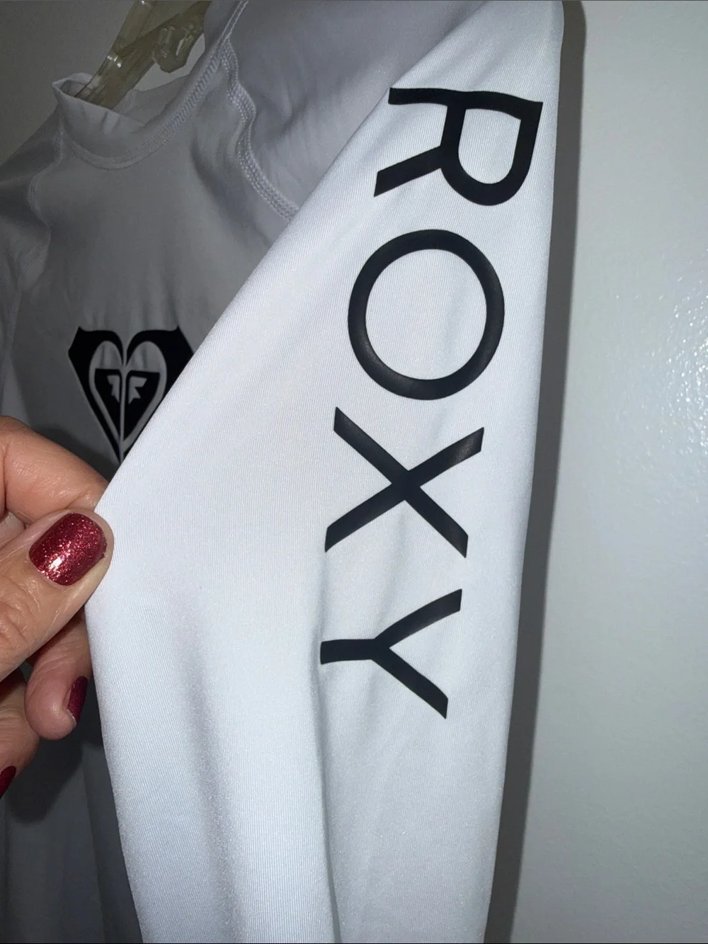 Roxy White Long-Sleeve Rash Guard with Black Logo